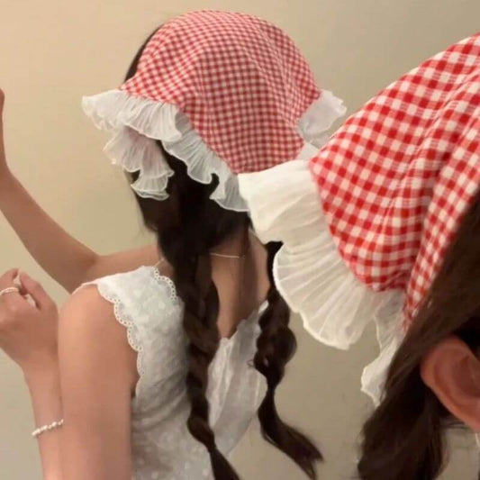 French Triangle Plaid headband and headscarf