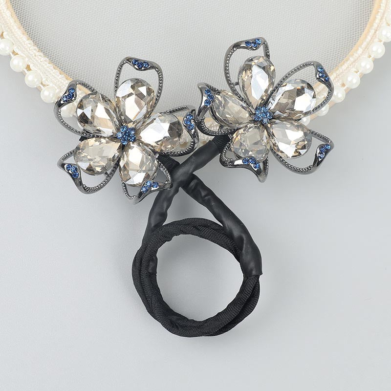 Handmade Flower Crystal Hair Bun Hairstyle Twist Clips