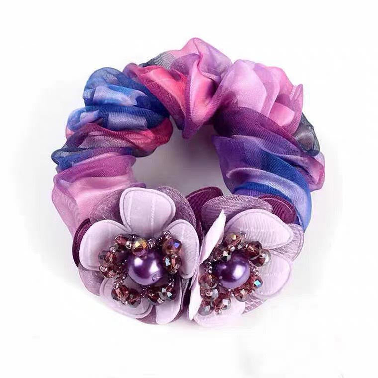 Crystal Large Flower Mesh Hair Tie Scruchies