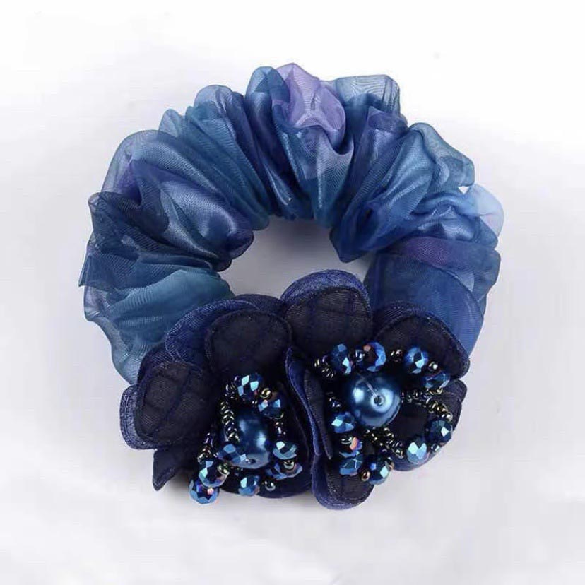 Crystal Large Flower Mesh Hair Tie Scruchies