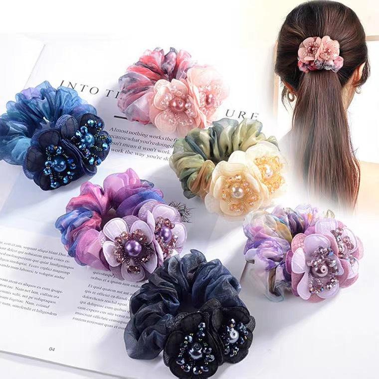 Crystal Large Flower Mesh Hair Tie Scruchies
