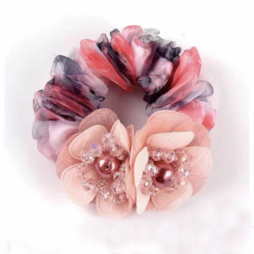 Crystal Large Flower Mesh Hair Tie Scruchies