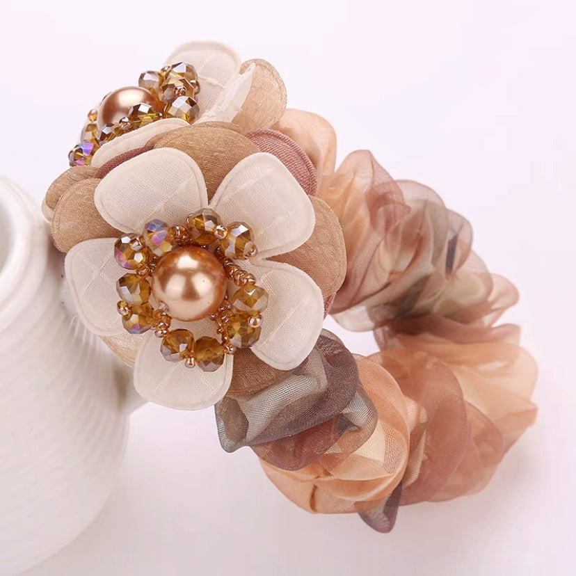 Crystal Large Flower Mesh Hair Tie Scruchies