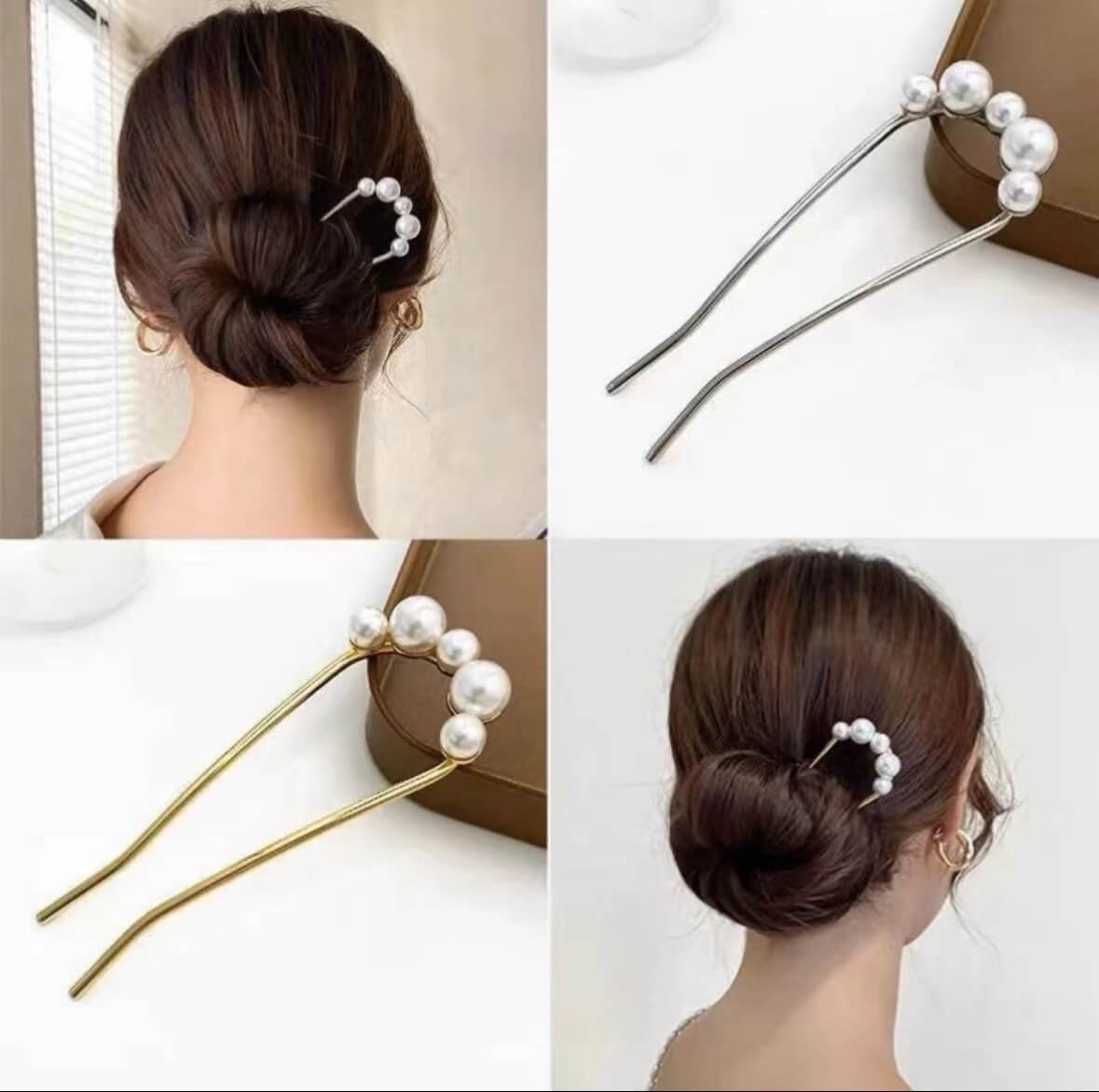 French Pearls Hair Forks U Shaped Hair Pins Clips
