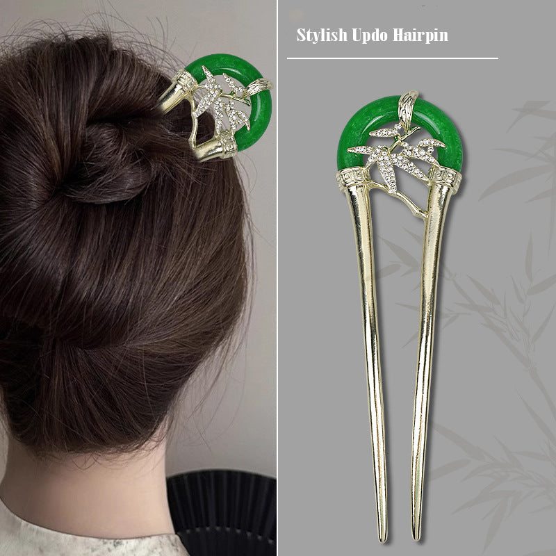 Green Jade Hair Forks U Shaped Hair Pins Clips