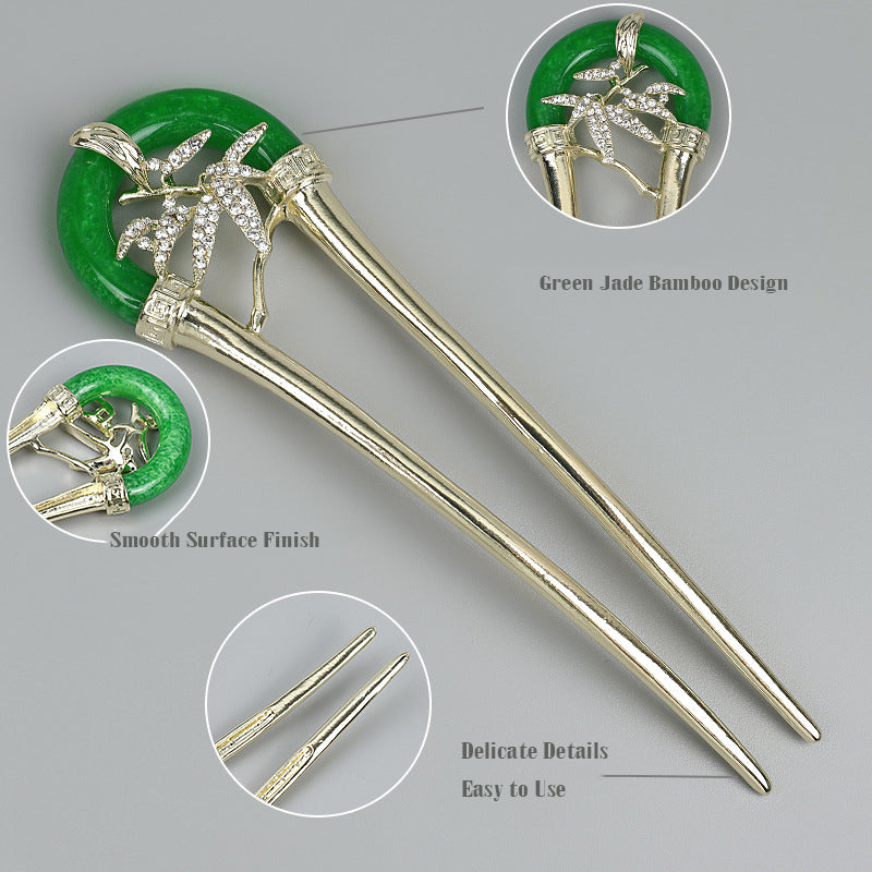 Green Jade Hair Forks U Shaped Hair Pins Clips