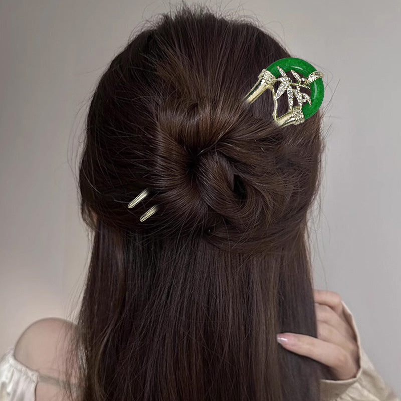 Green Jade Hair Forks U Shaped Hair Pins Clips