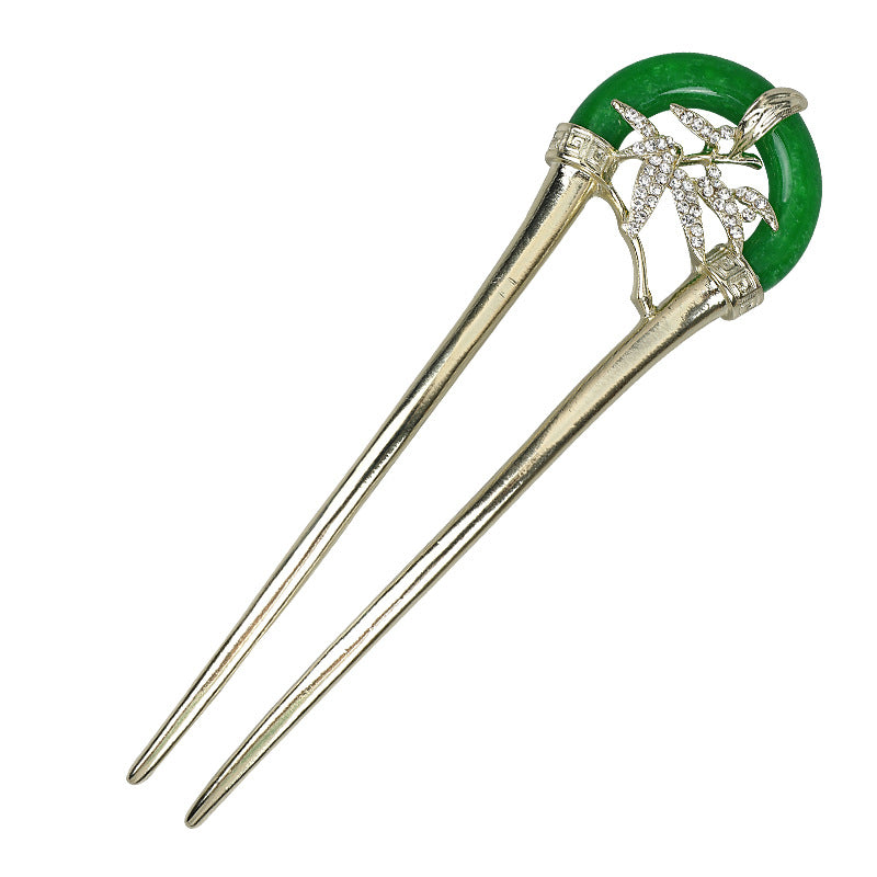 Green Jade Hair Forks U Shaped Hair Pins Clips