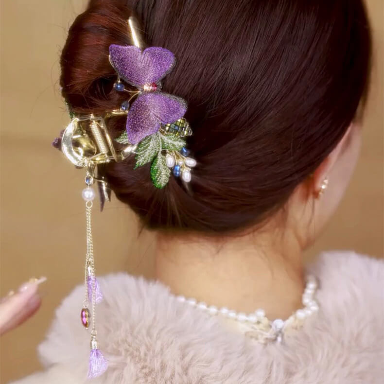 Handmade Butterfly Tassel Hair Claw Clips