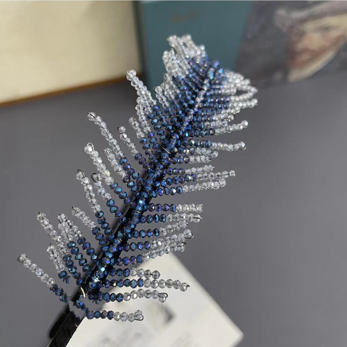 Handmade Crystal Bead Feather Headband