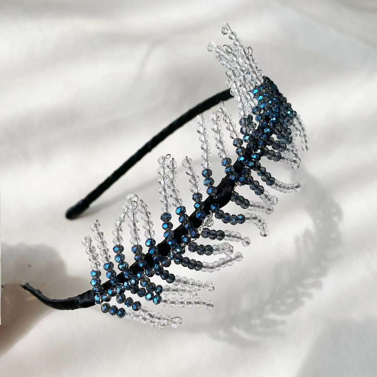 Handmade Crystal Bead Feather Headband