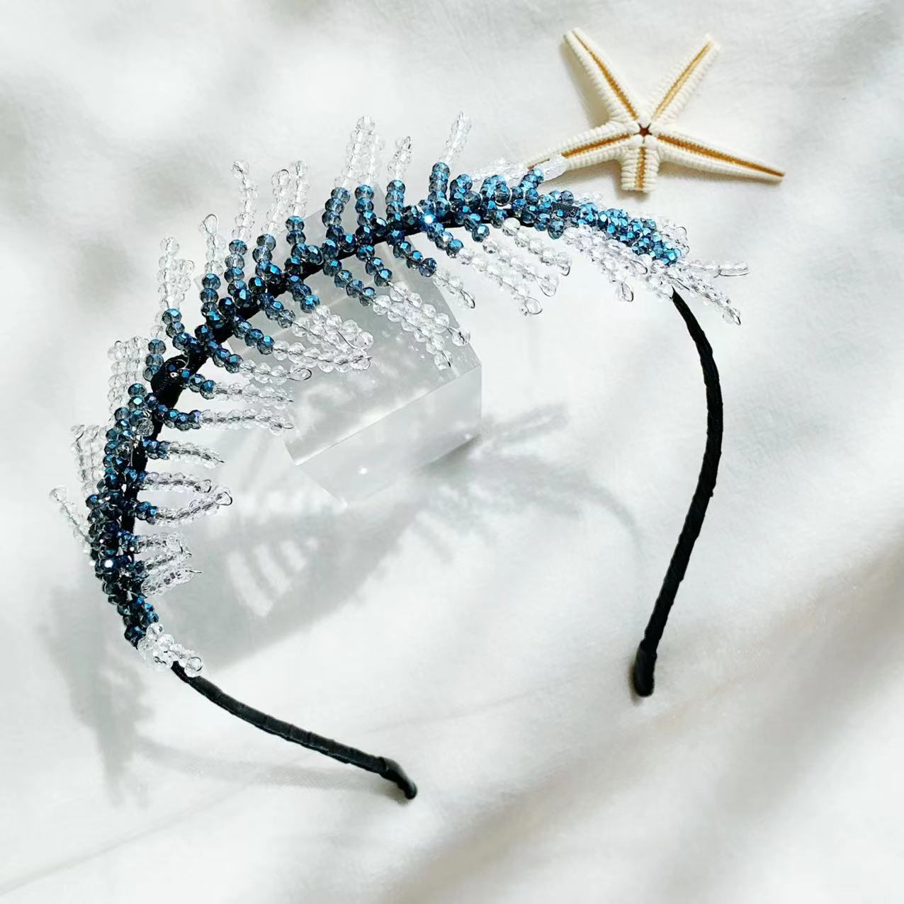 Handmade Crystal Bead Feather Headband