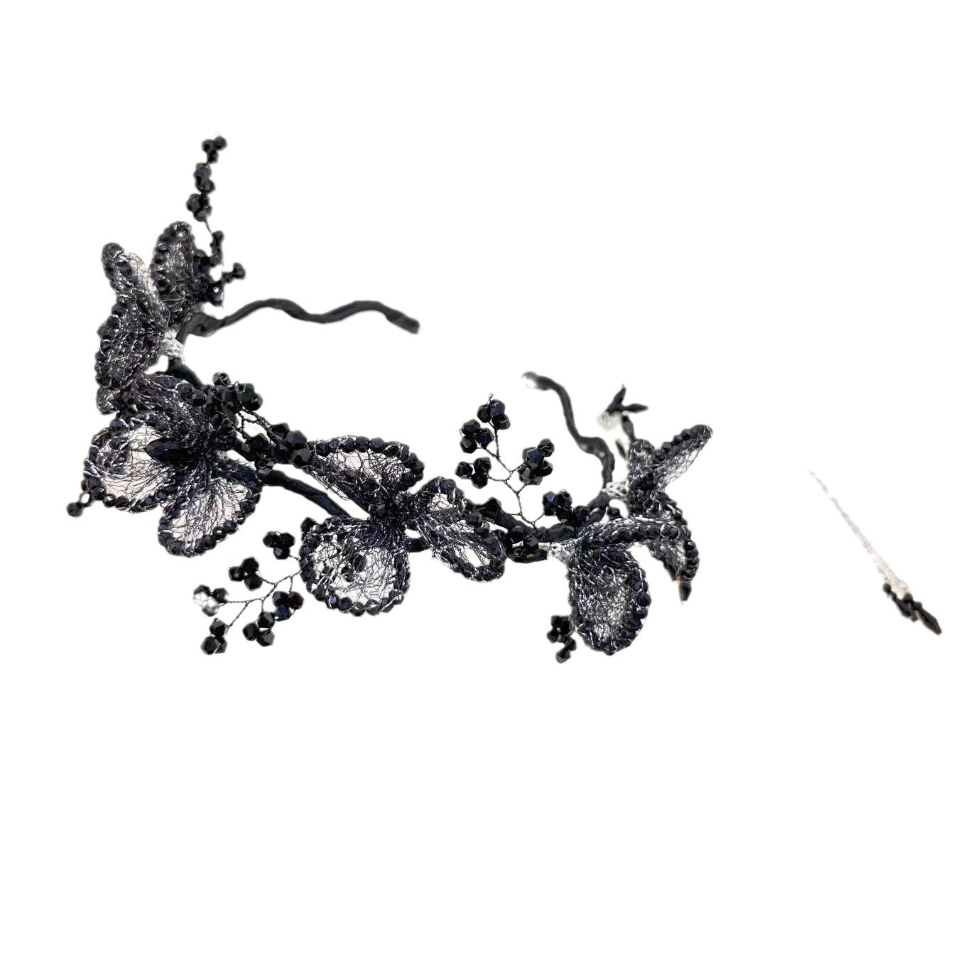 Handmade Knitted Black Bead Flower Headband - SHEFAV