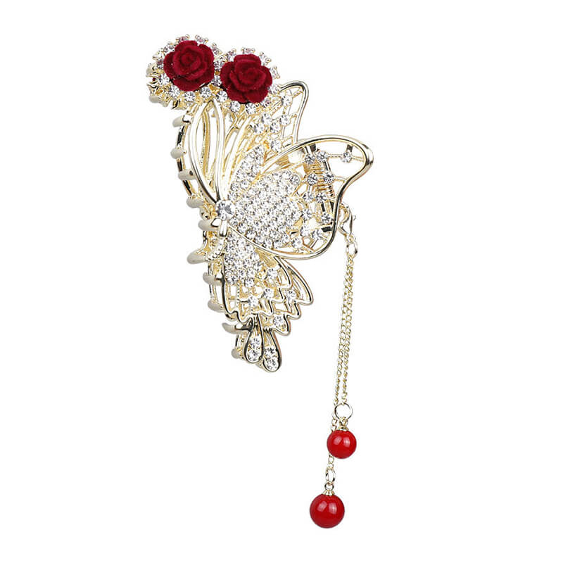 Handmade Red Rose Diamond Hair Claw Clips