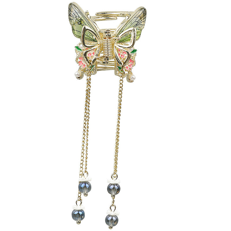 Handmade Vintage Butterfly Crystal Tassel Hair Claw - Shefav