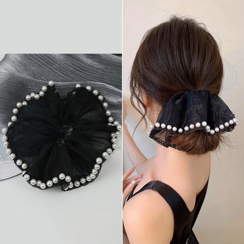 Large Mesh Pearl Ponytail Holder Hair Scruchies - SHEFAV