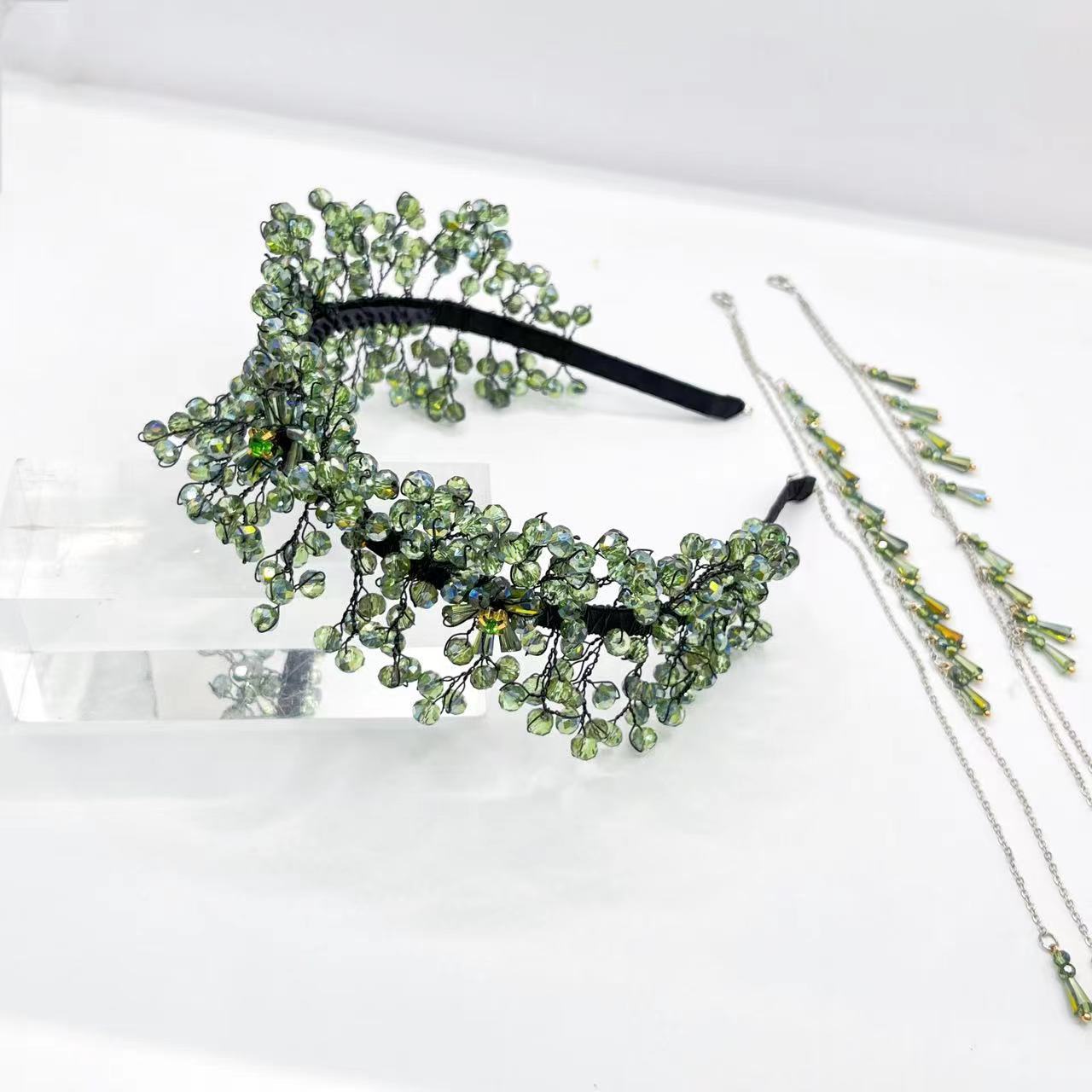 Luxurious Green Crystal Handmade Beads Headband- SHEFAV