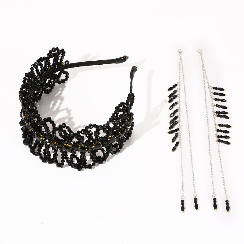 Luxurious Black Crystal Handmade Beads Headband- SHEFAV