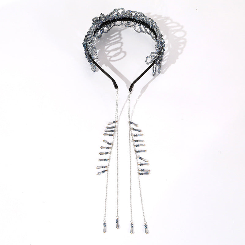 Luxurious Blue Crystal Handmade Beads Headband- SHEFAV