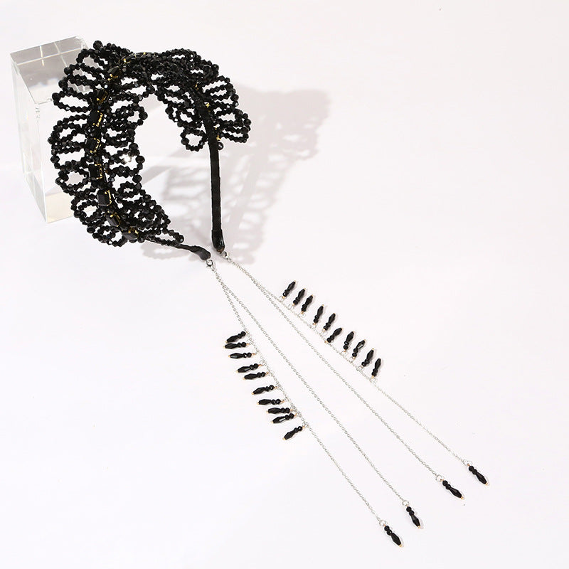 Luxurious Black Crystal Handmade Beads Headband- SHEFAV