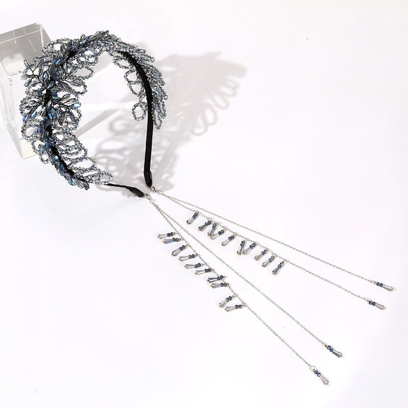 Luxurious Blue Crystal Handmade Beads Headband- SHEFAV