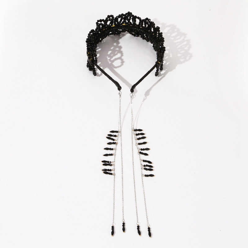 Luxurious Black Crystal Handmade Beads Headband- SHEFAV