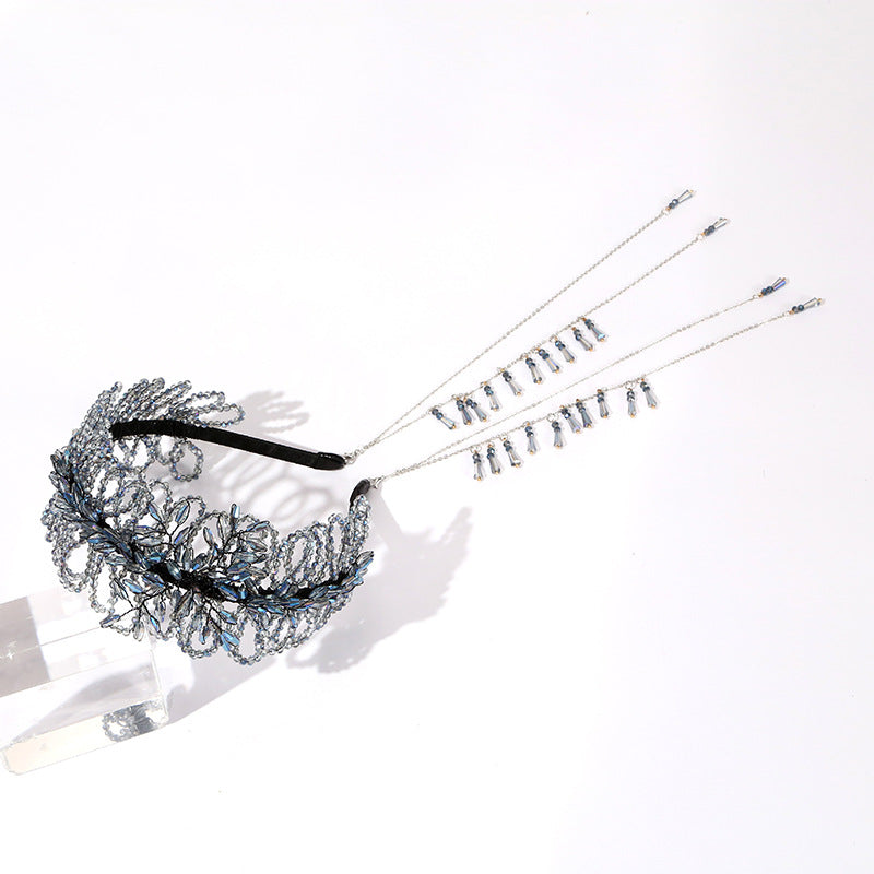 Luxurious Blue Crystal Handmade Beads Headband- SHEFAV