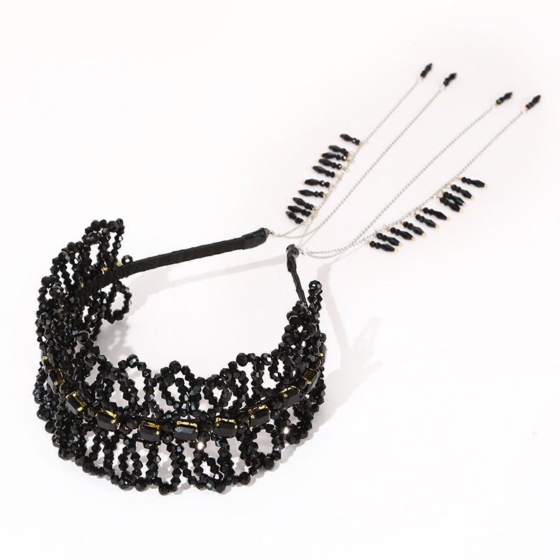 Luxurious Black Crystal Handmade Beads Headband- SHEFAV