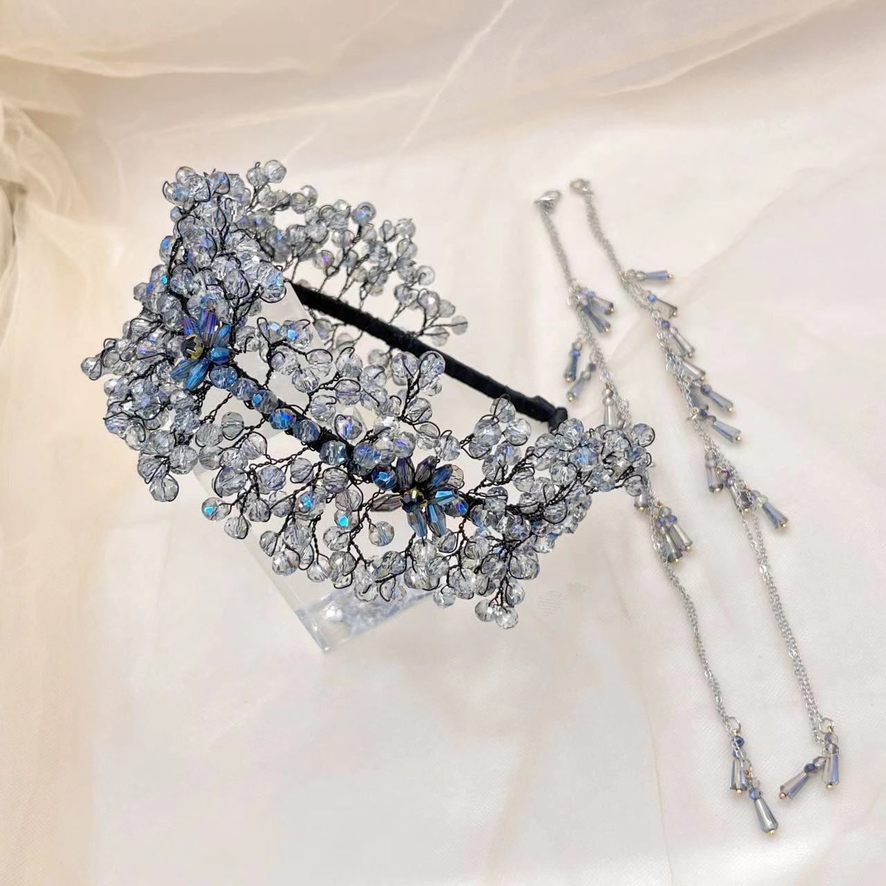 Handmade Knitted Crystal Headband with Detachable Tassel