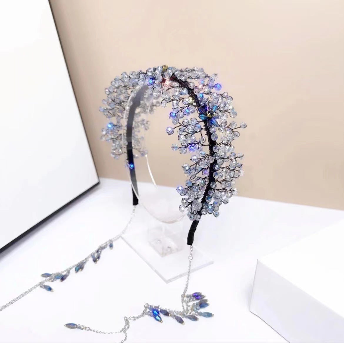 Handmade Knitted Crystal Headband with Detachable Tassel