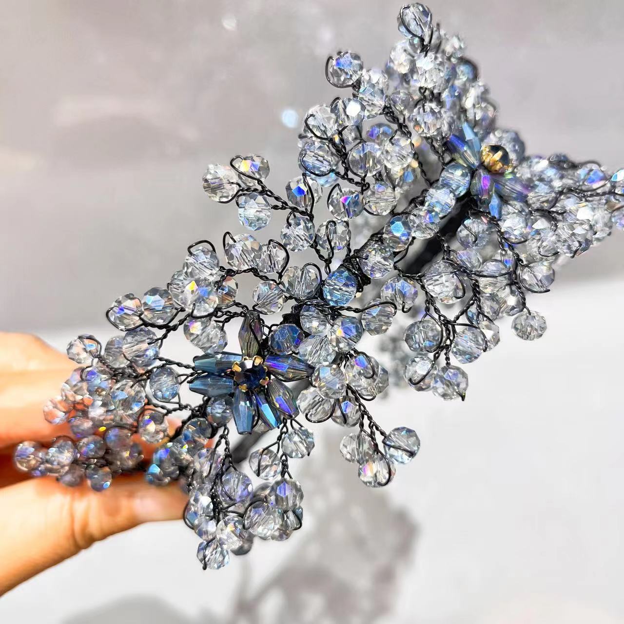 Handmade Knitted Crystal Headband with Detachable Tassel