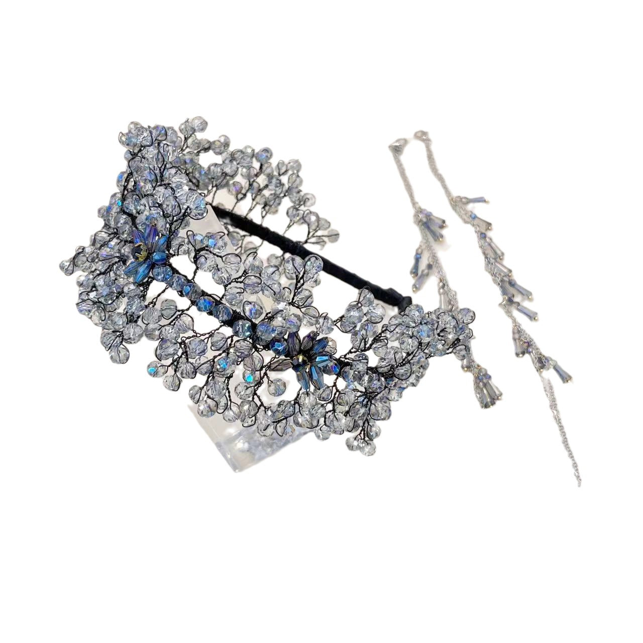 Handmade Knitted Crystal Headband with Detachable Tassel
