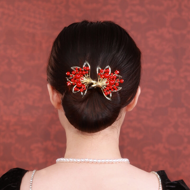 SheFav Red Pearl Easy Updo Hairstyle Tool Twist Hair Clips