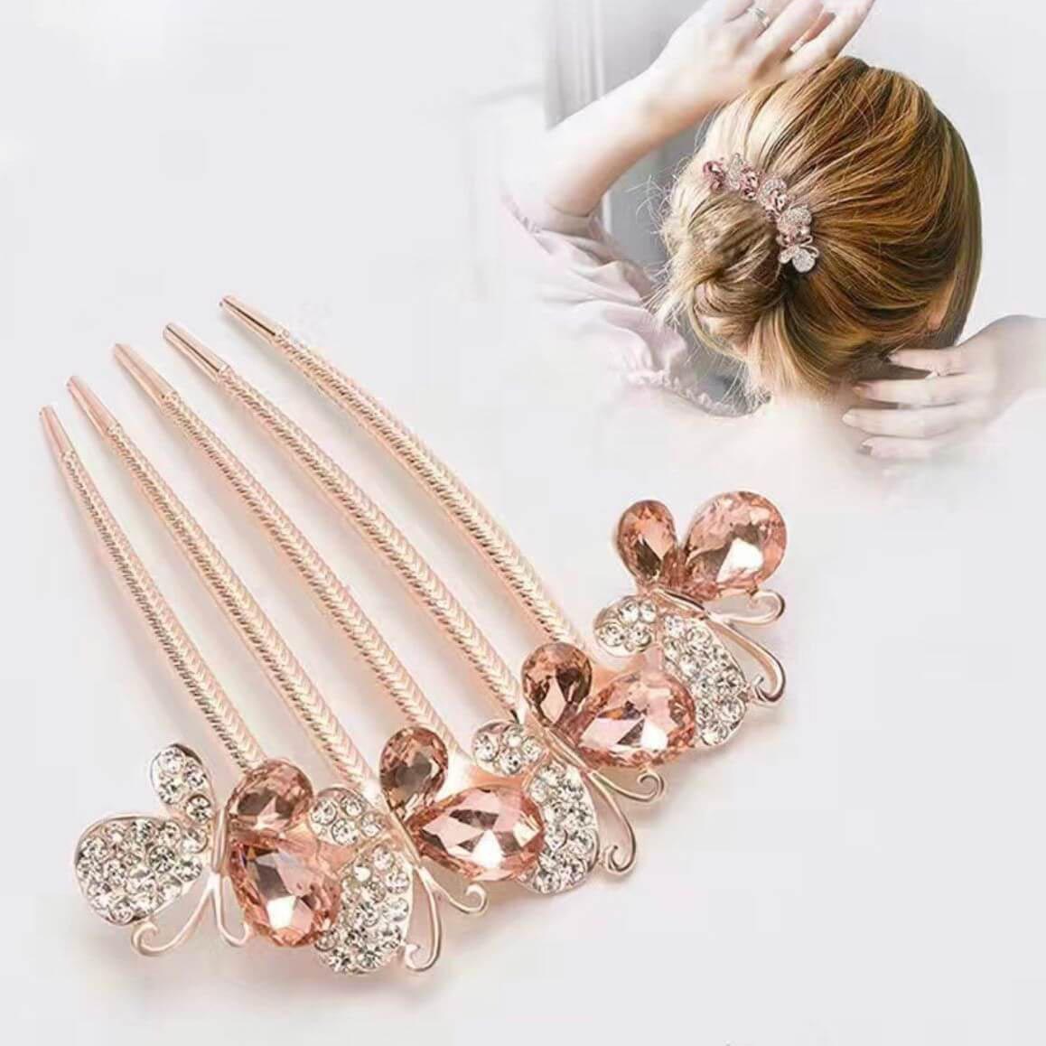 SheFav 5 Teeth Rhinestone Butterfly Hair Comb Clips for Easy Updo Hairstyles