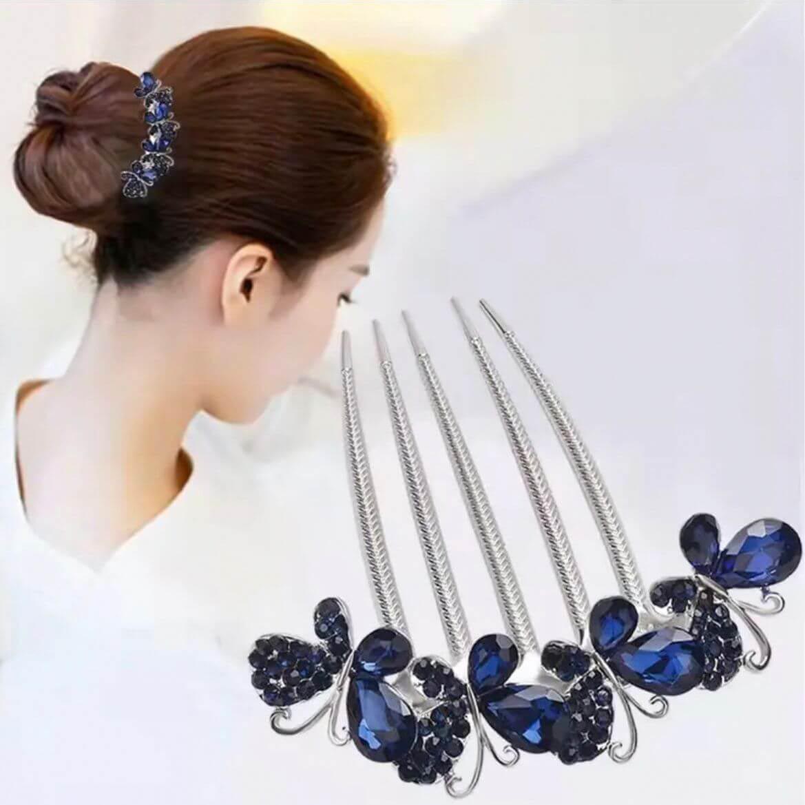 SheFav 5 Teeth Rhinestone Butterfly Hair Comb Clips for Easy Updo Hairstyles