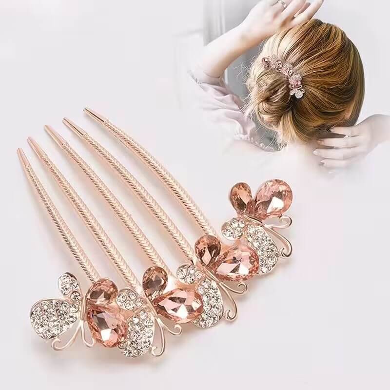 SheFav 5 Teeth Rhinestone Butterfly Hair Comb Clips for Easy Updo Hairstyles