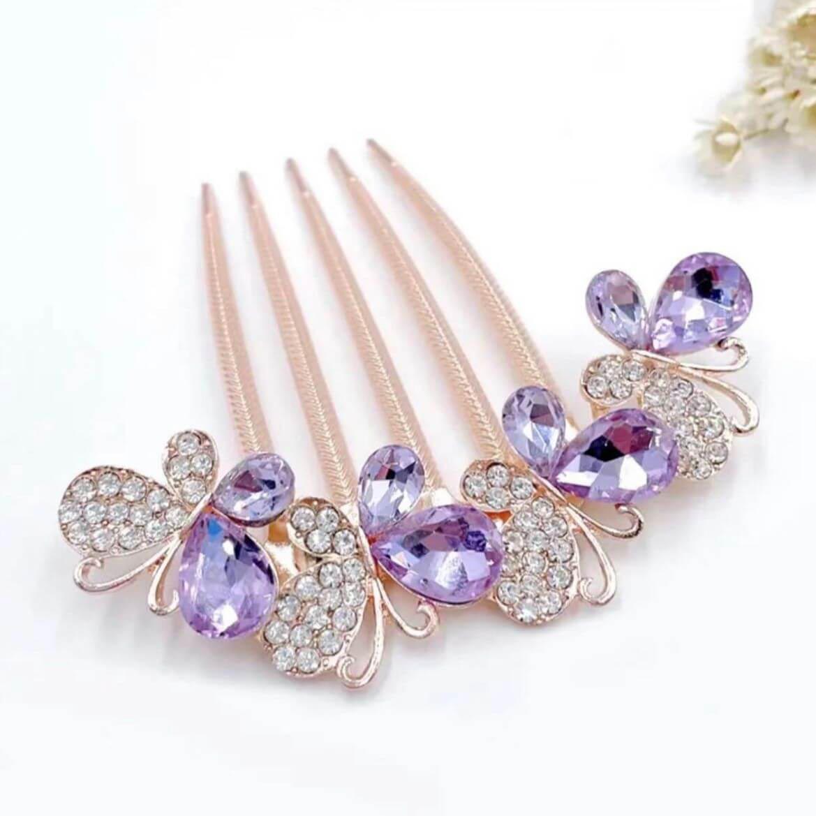 SheFav 5 Teeth Rhinestone Butterfly Hair Comb Clips for Easy Updo Hairstyles