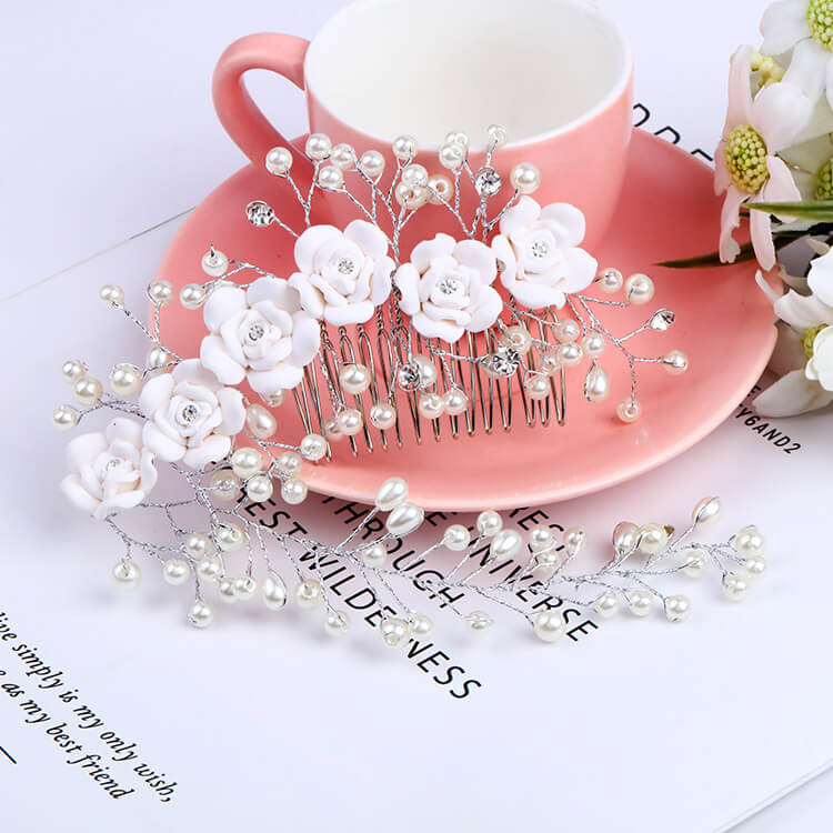 Flower Pearl Bride Wedding Hair Combs Clip