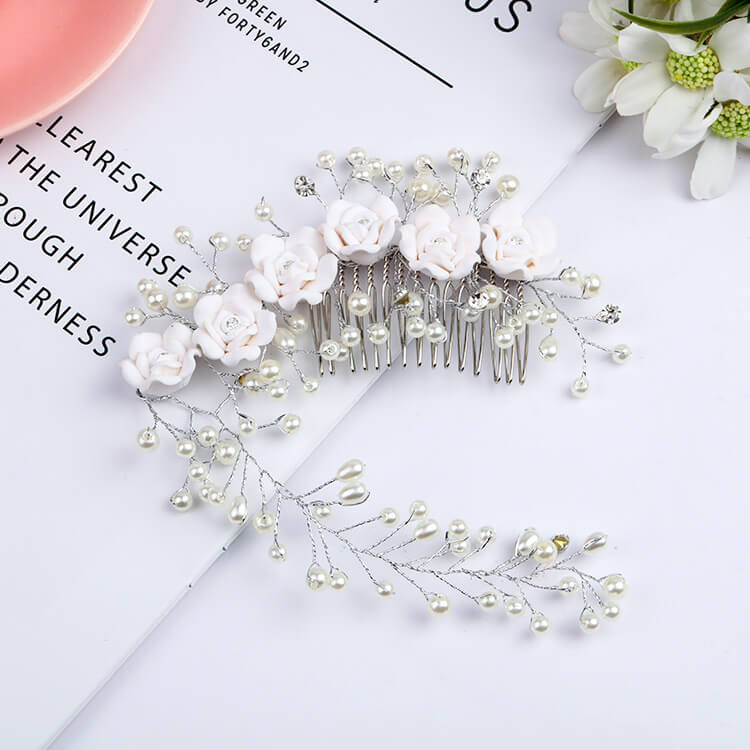Flower Pearl Bride Wedding Hair Combs Clip