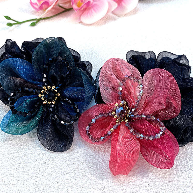 Handmade Large Mesh Flower Hair Tie Scruchies-SheFav