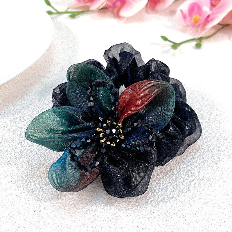 Handmade Large Mesh Flower Hair Tie Scruchies-SheFav