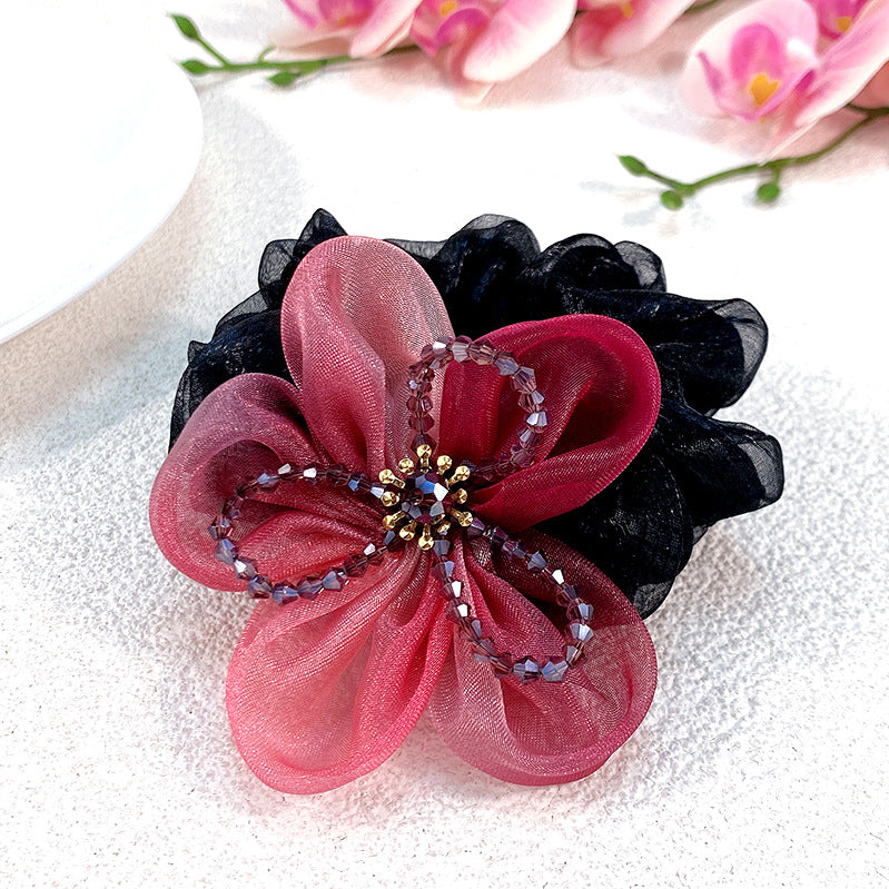 Handmade Large Mesh Flower Hair Tie Scruchies-SheFav