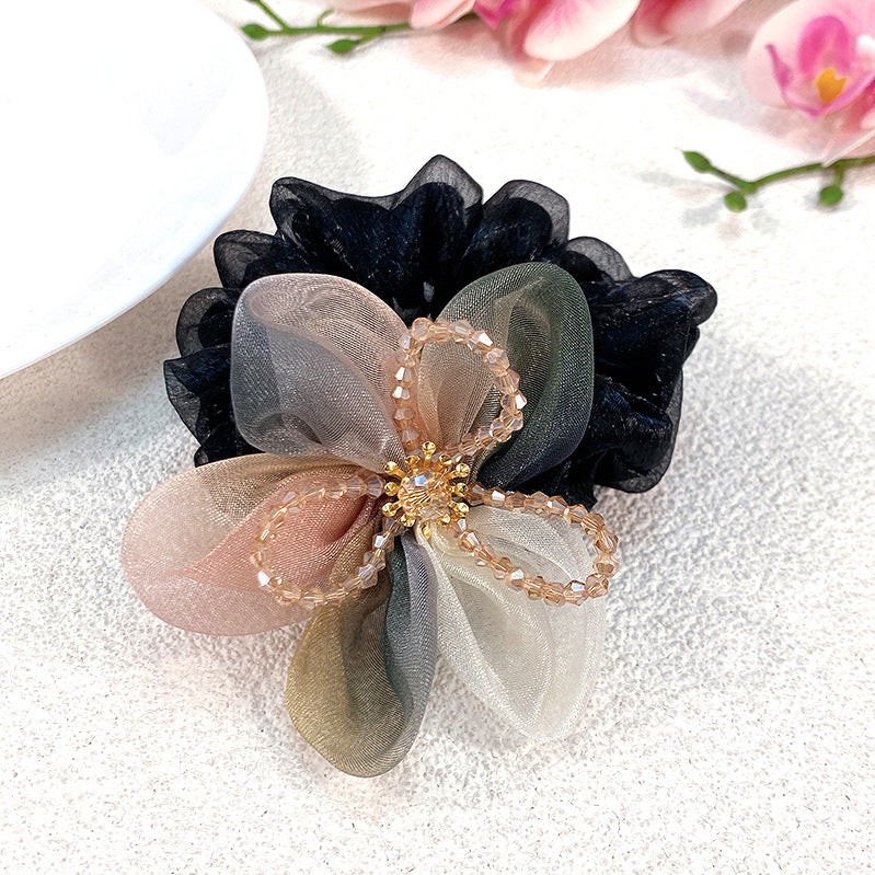 Handmade Large Mesh Flower Hair Tie Scruchies-SheFav