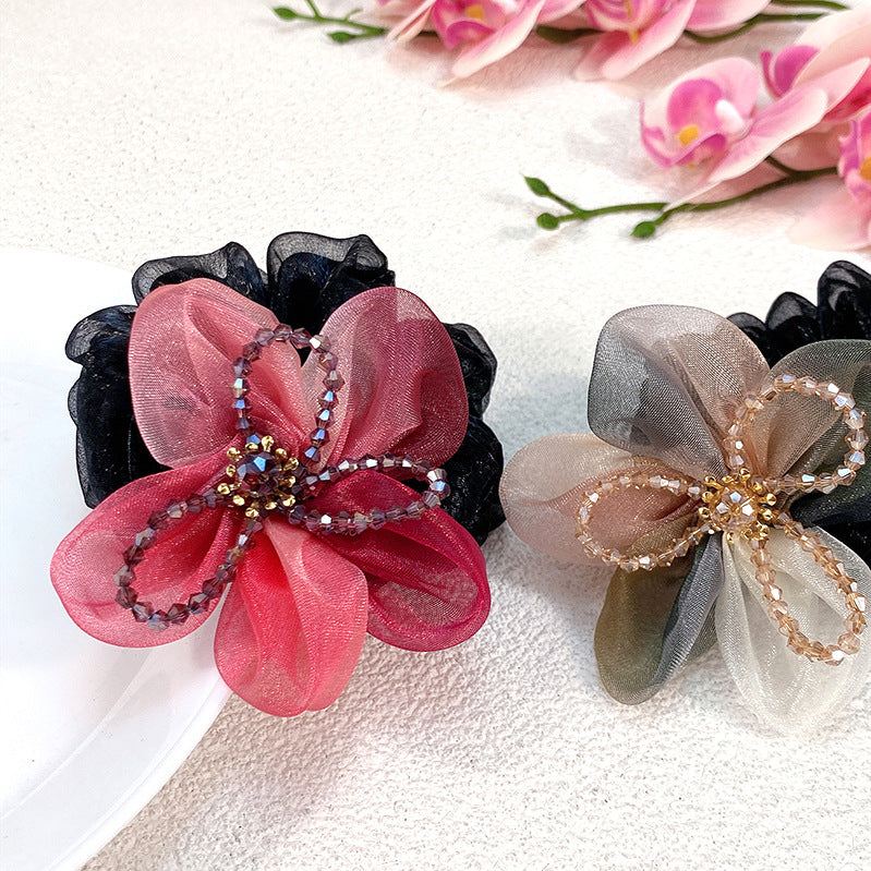 Handmade Large Mesh Flower Hair Tie Scruchies-SheFav