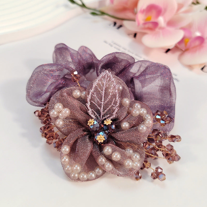 Large Mesh Flower Ponytail Holder Hair Scruchies
