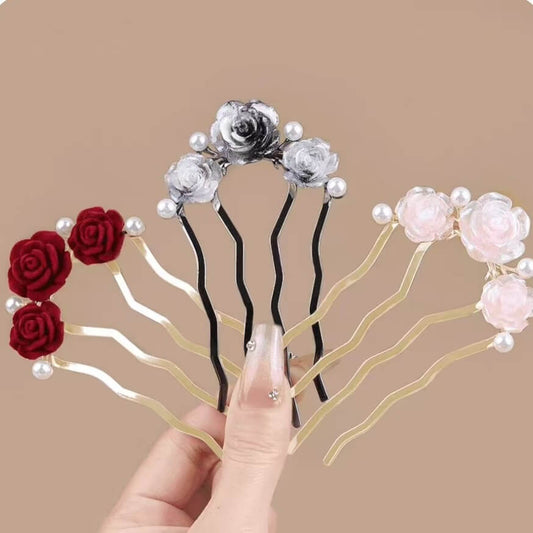 SheFav Rose Flower Hair Combs Bun Maker Updo Tools