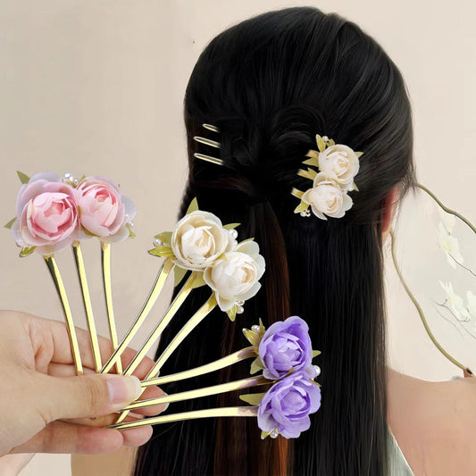 Vintage Peony Bun Maker Hair Comb Pins