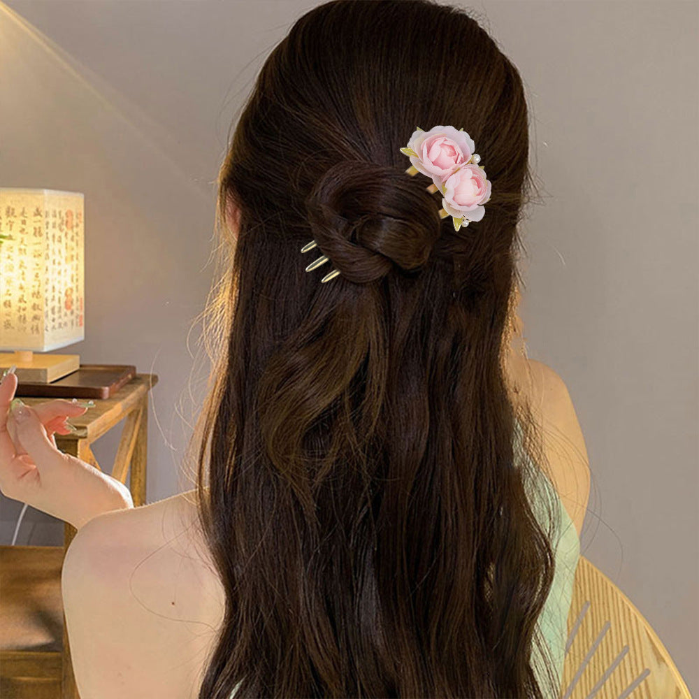 Vintage Peony Bun Maker Hair Comb Pins