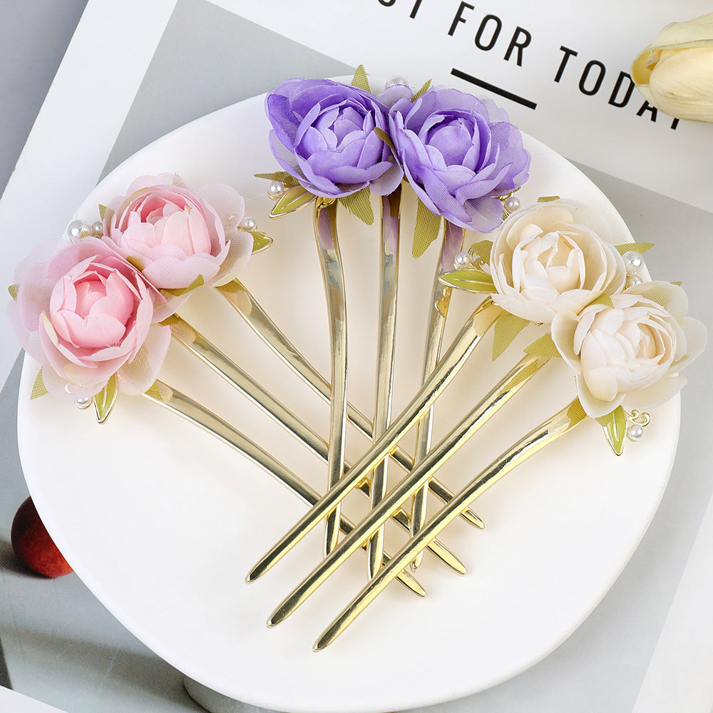 Vintage Peony Bun Maker Hair Comb Pins