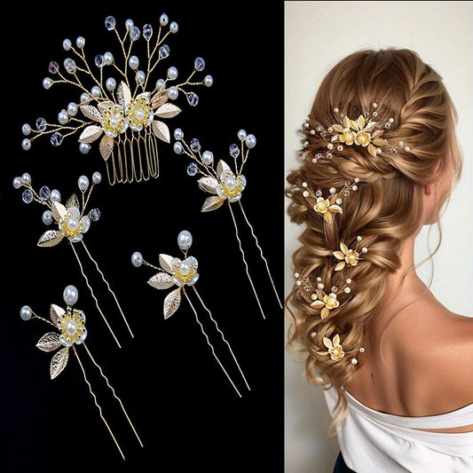 Wedding Bridal Pearl Leaves Flower Hair Combs Pins